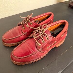 Timberland 3 eye Red Leather Boat Shoes with Lug sole